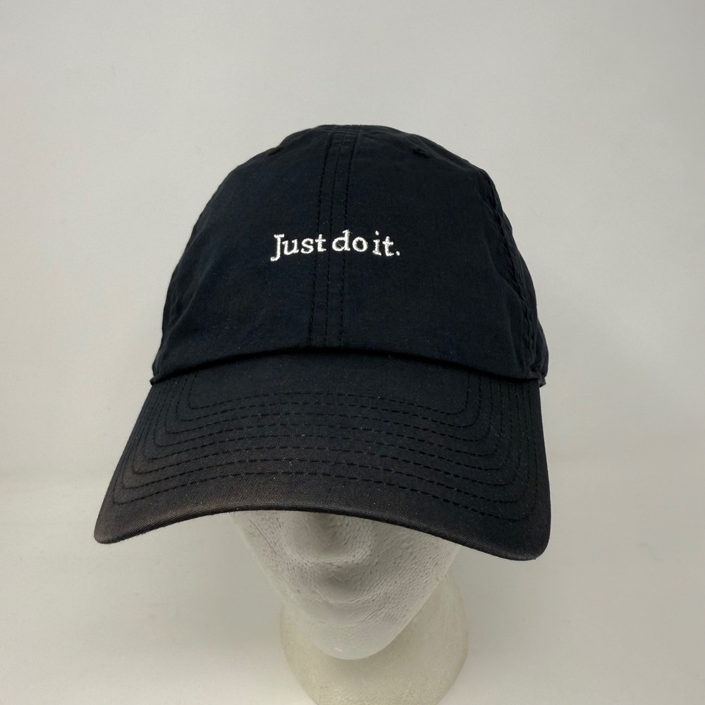Distressed Nike Heritage 86 Just Do It Black Baseball Cap Dad Hat Swoosh Logo‎